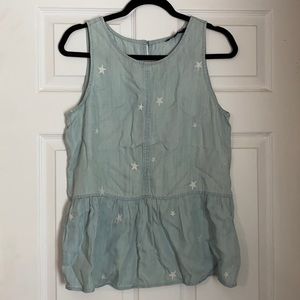 Chambray Embroidered Stars Peplum Tank Top